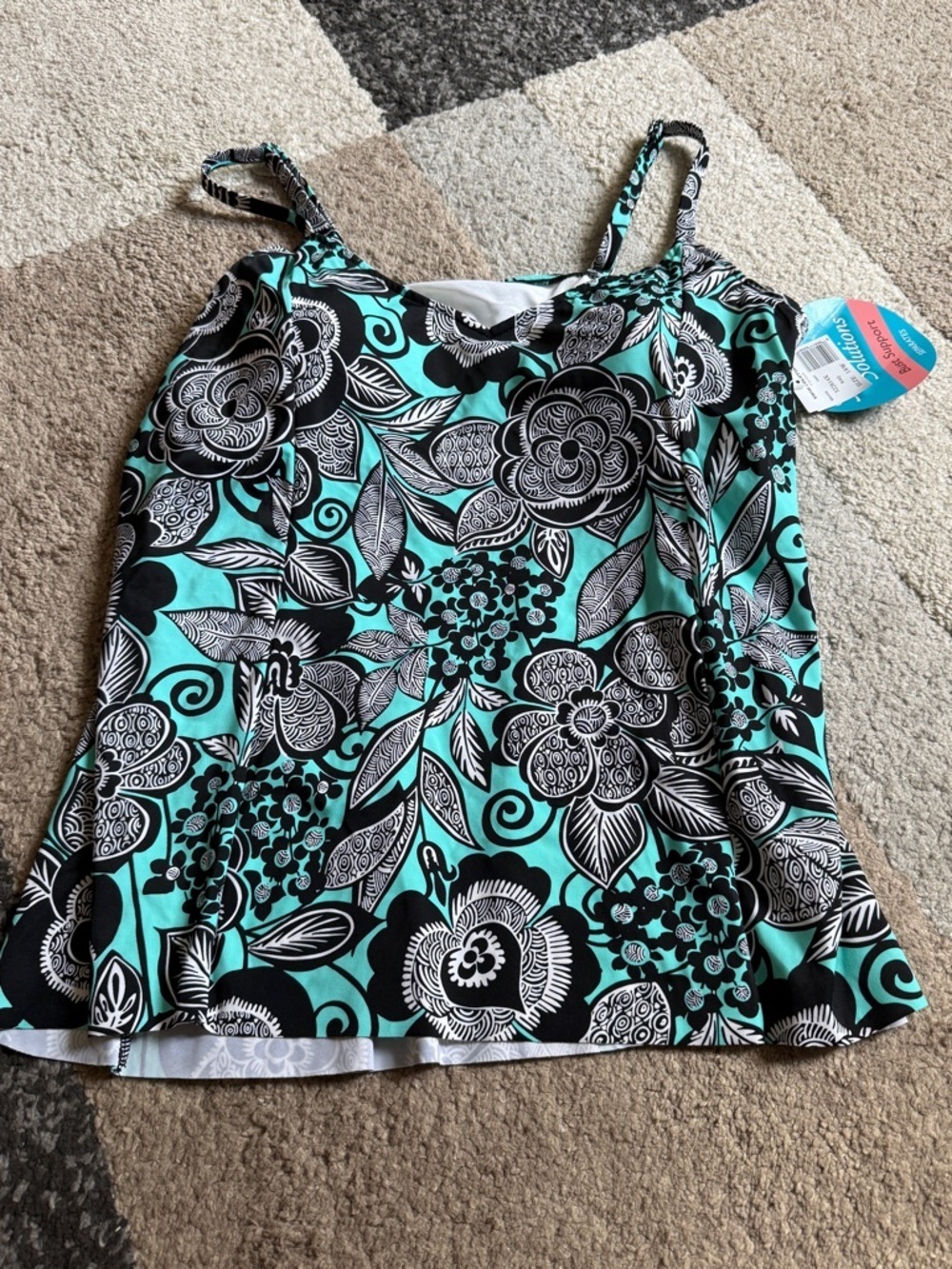 Swim Solutions Women’s Floral Print Tank Top Bathin Suit Bust Support - size 18W